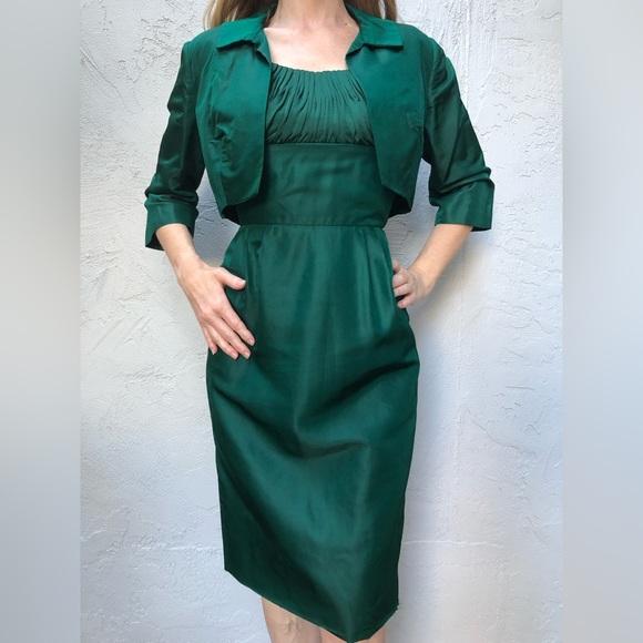 Vintage Emerald Green Dress and Jacket Set by Jay Thorpe of New York 1950’s - Picture 1 of 10